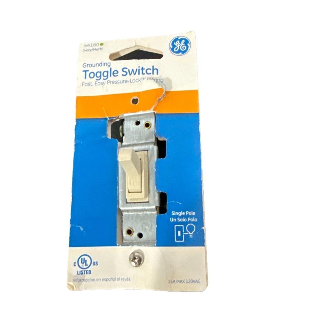GE 541610 Single‎ Pole Grounding Toggle Switch 120 VAC 15A Ivory